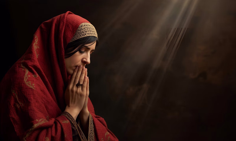 Rainha Ester orando e jejuando.