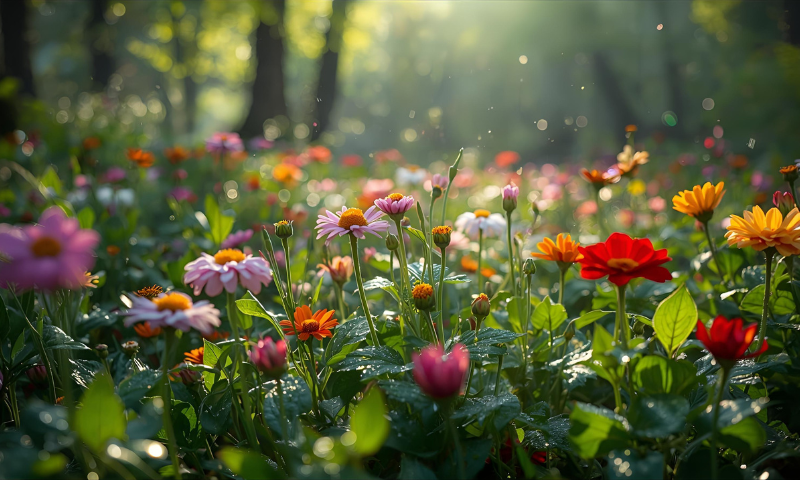 Lindo jardim cheio de flores.