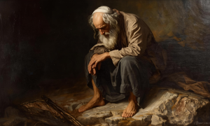 Homem, hebreu, sentado, representando o personagem Jó na Bíblia.